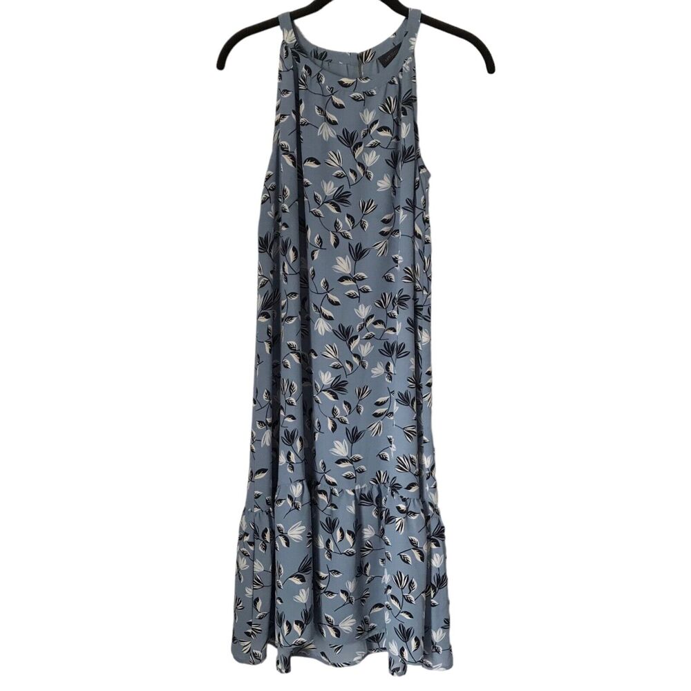 J Jill Wearever Collection Dress‎ Petite Size PS Halter Blue Leaf Flounce Hem